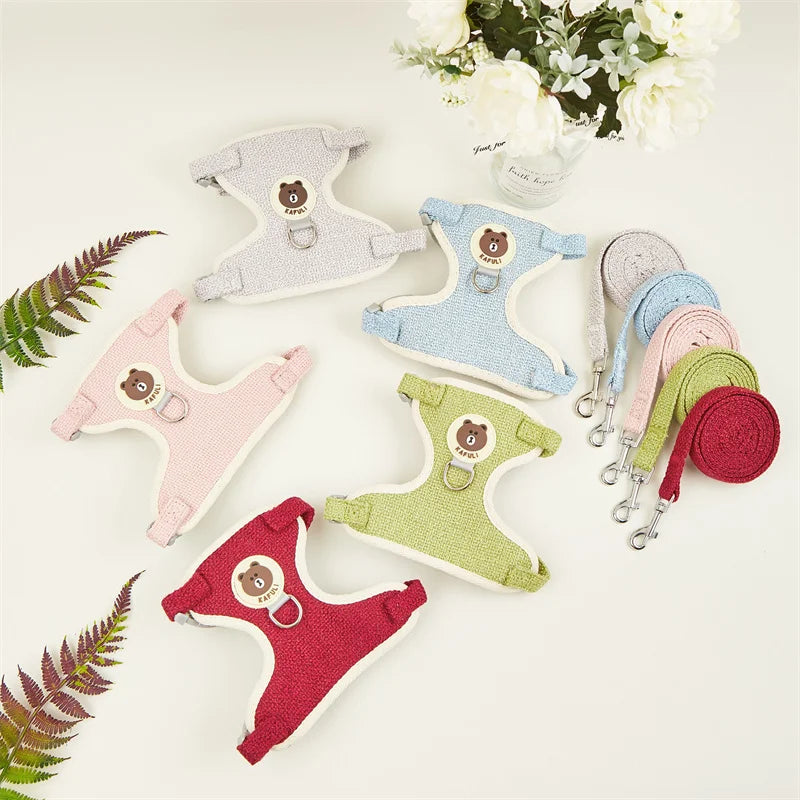 Adjustable Linen Rabbit Harness and Leash Set with Padded Comfort