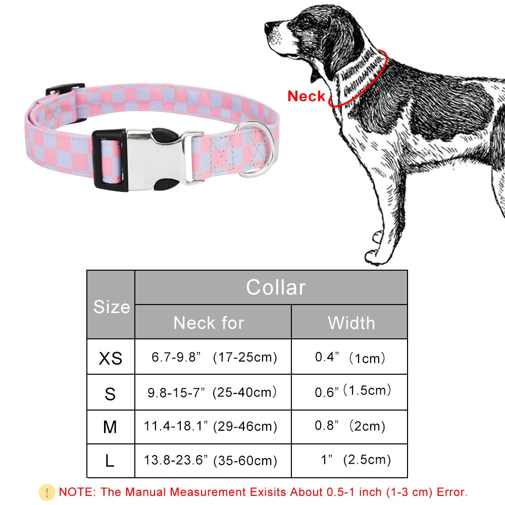Adjustable Checker Pattern Dog Collar - Soft Nylon, Quick Release