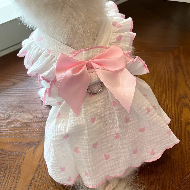 Cool Cotton Summer Dress for Small Dogs with Bow Print