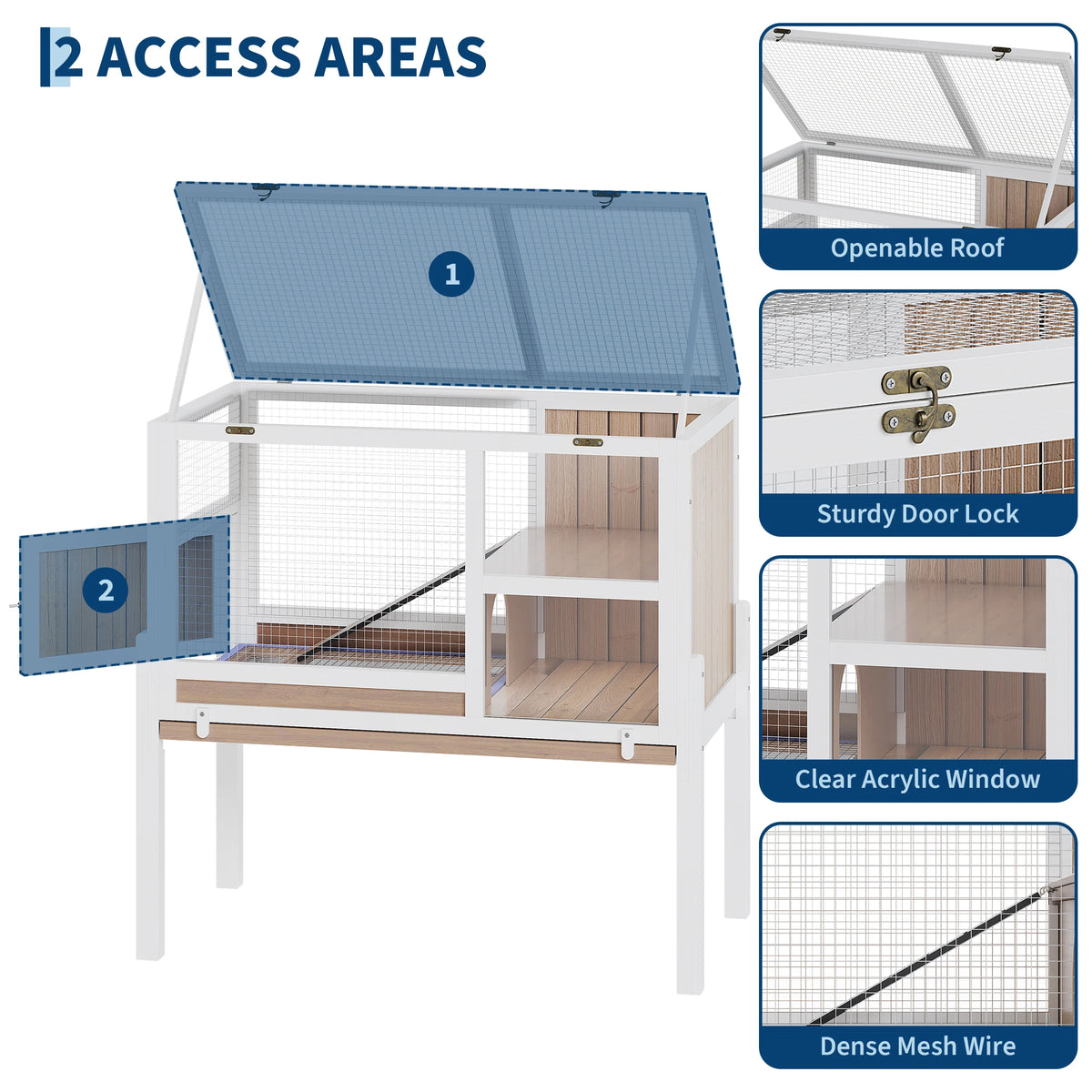 Wooden 2-Story Small Pet Cage with Stand, Ramp, and Hideout