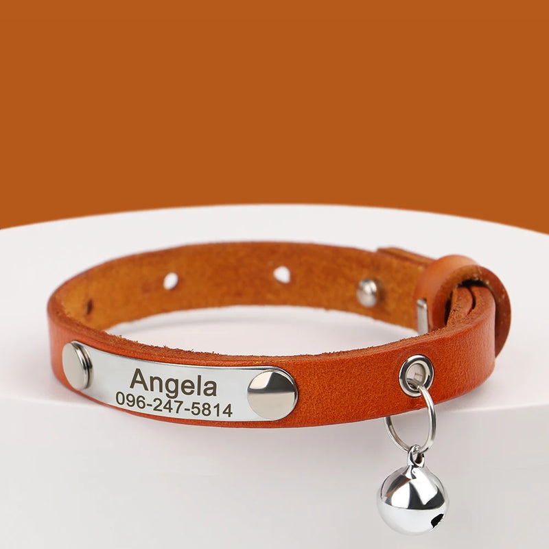 Personalisierte Leder-Halsband für Katzen mit graviertem Namen
