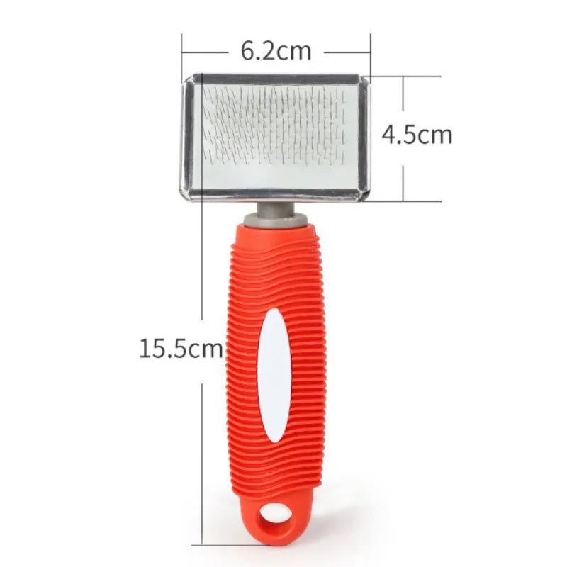 A silicone cat comb with stainless steel pins for gentle pet grooming, shown against a white background.