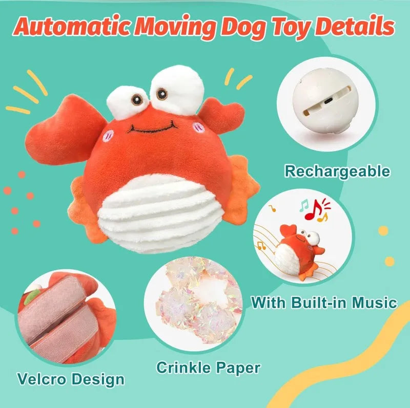 Interactive Crab Plush Toy with Motion-Activated Ball for Dogs