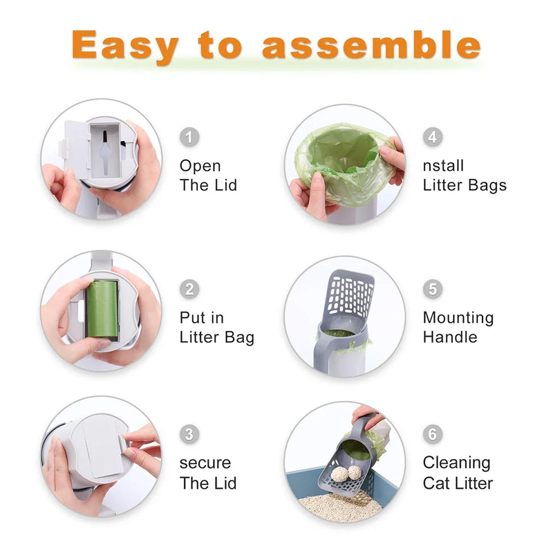Cat Litter Scoop with Integrated Trash Bin