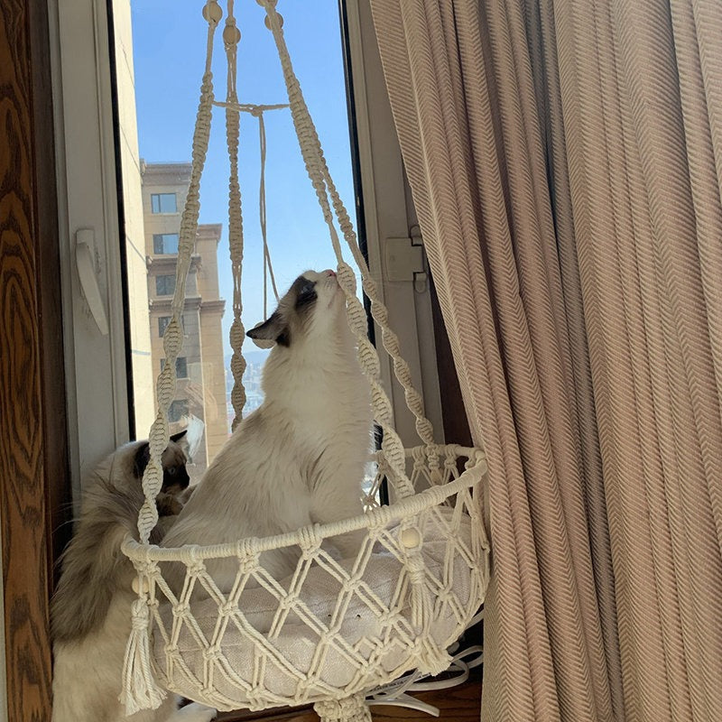 أرجوحة قطط محبوكة بقطن حبل مع وسادة