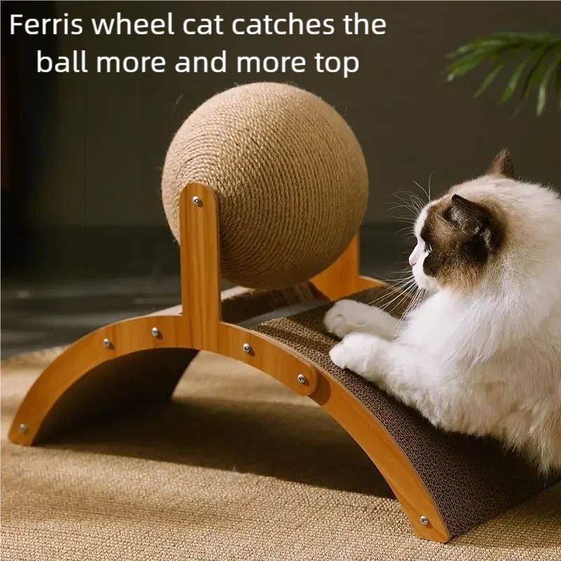 Wooden Cat Scratcher Ball with Sisal Surface