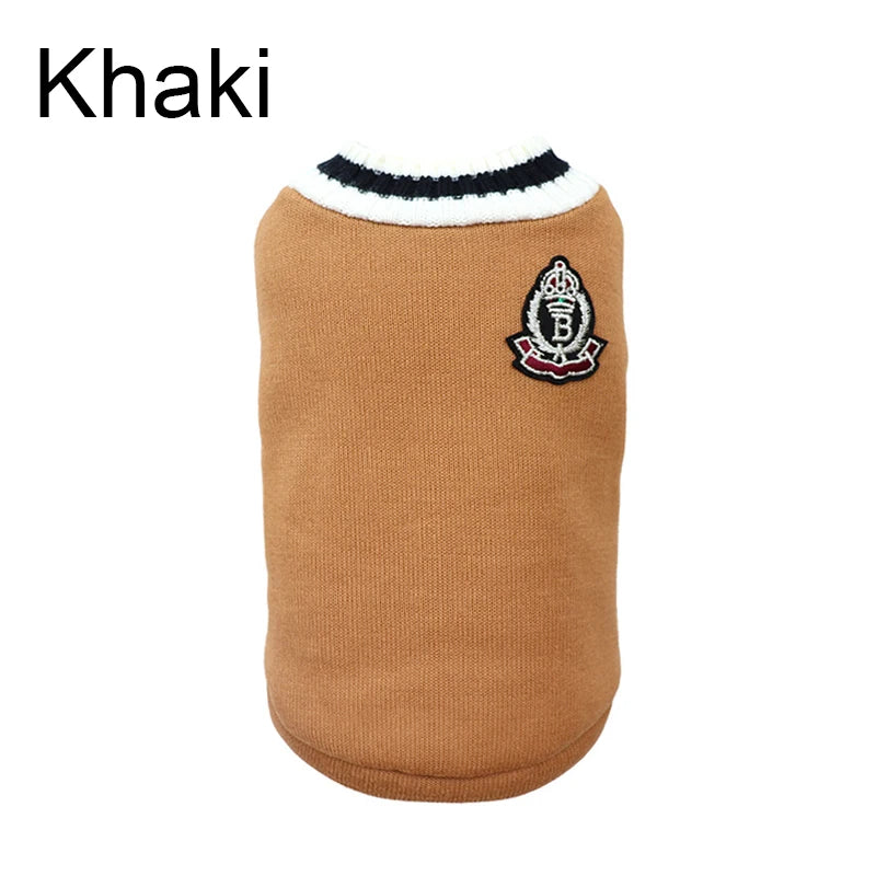 Classic V-Neck Knit Pet Sweater for Small Dogs & Cats