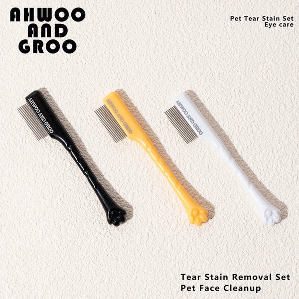 Pet Facial Cleaning Comb Set with Scissors for Tear Stains