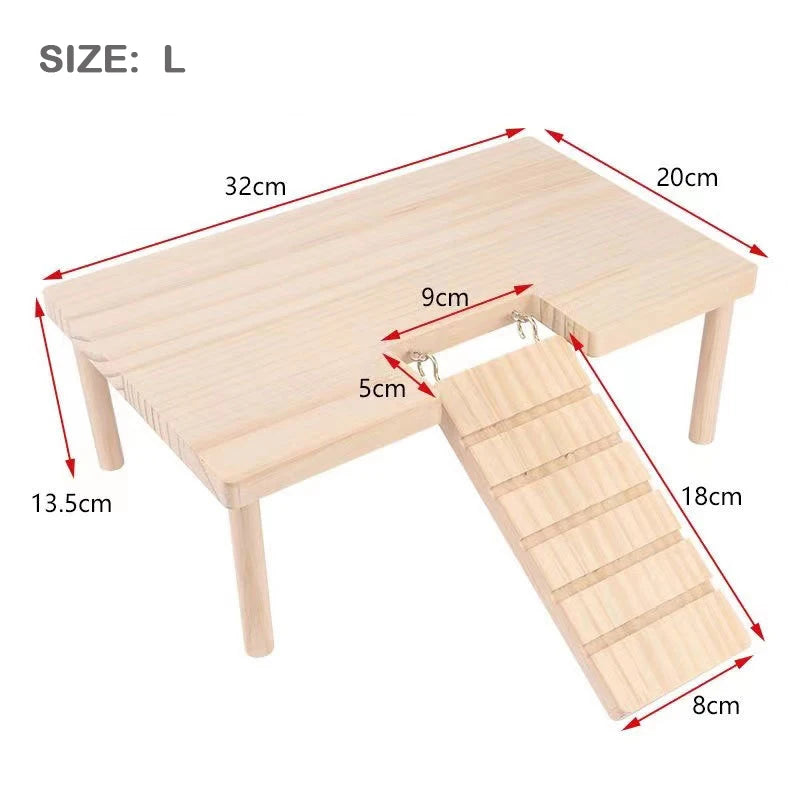 L-Shaped Wooden Hamster Platform with Stairs