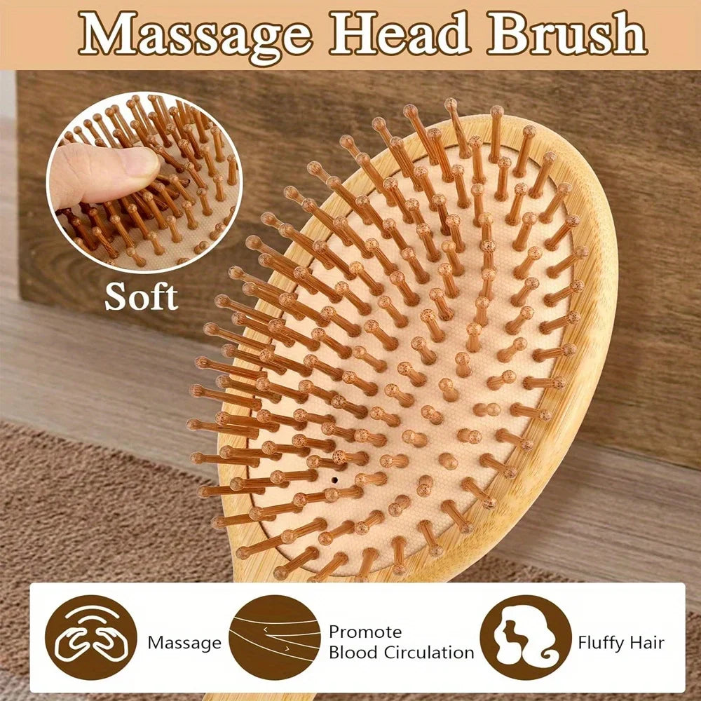 Natural Bamboo Air Cushion Scalp Massage Hair Brush – Detangling & Anti-Static