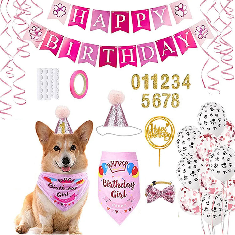Pet Birthday Celebration Set with Hat Bandana and Bow Tie
