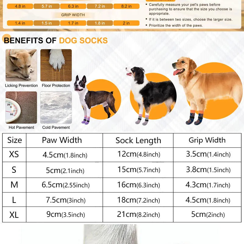 Anti-Slip Knitted Dog Socks with Adjustable Straps (4-Pack)