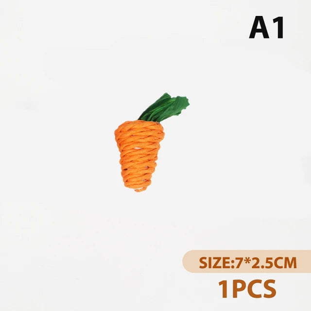 Natural Corn Husk Chew Toys for Small Pets – Carrot, Radish & Woven Ball Set