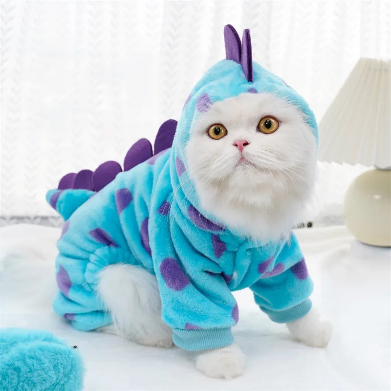 Cozy Dinosaur Fleece Pet Hoodie for Small Dogs and Cats