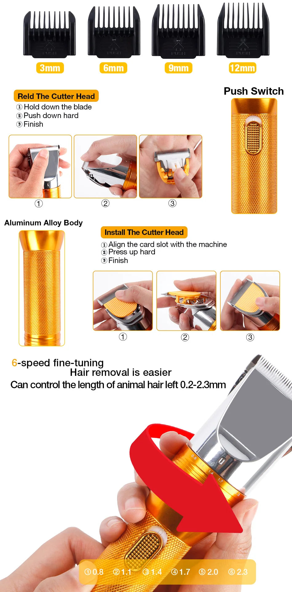 12V Professional Electric Pet Grooming Clippers for Cats, Dogs, and Rabbits