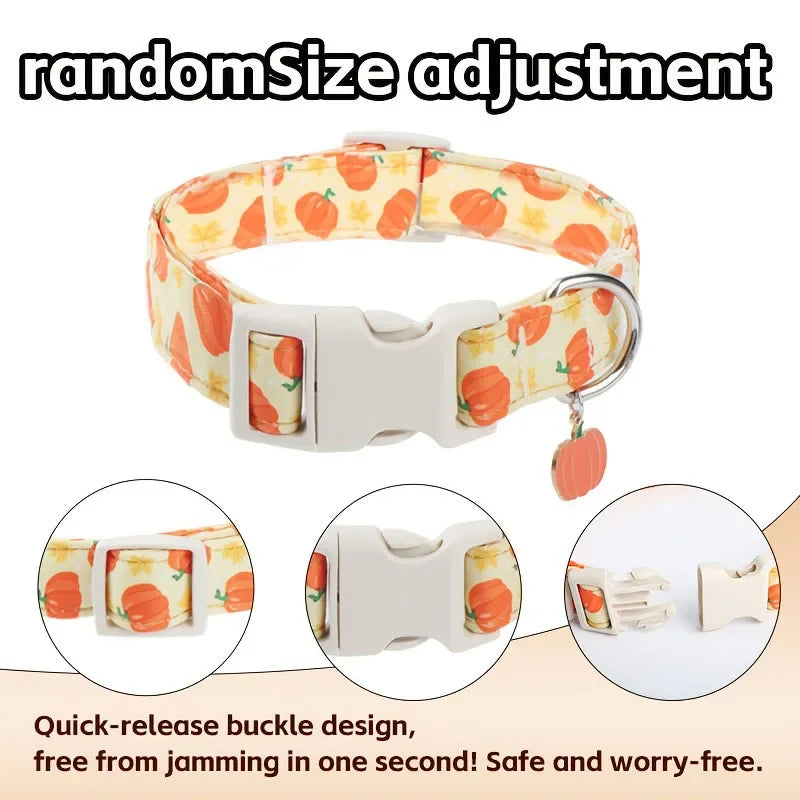 Halloween Pumpkin Print Dog Collar – Breathable & Safe Buckle