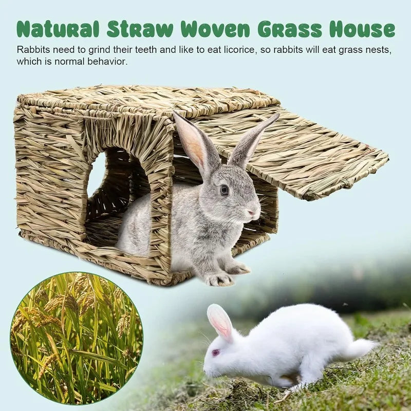 Abri pliable en herbe tressée pour petits animaux