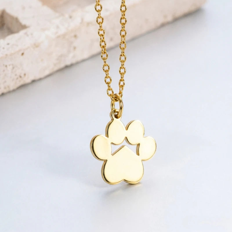 Cat Paw Print Pendant Necklace - Stainless Steel, Hypoallergenic