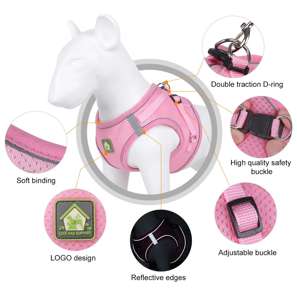 Adjustable Mesh Dog Harness Vest for Small and Medium Pets