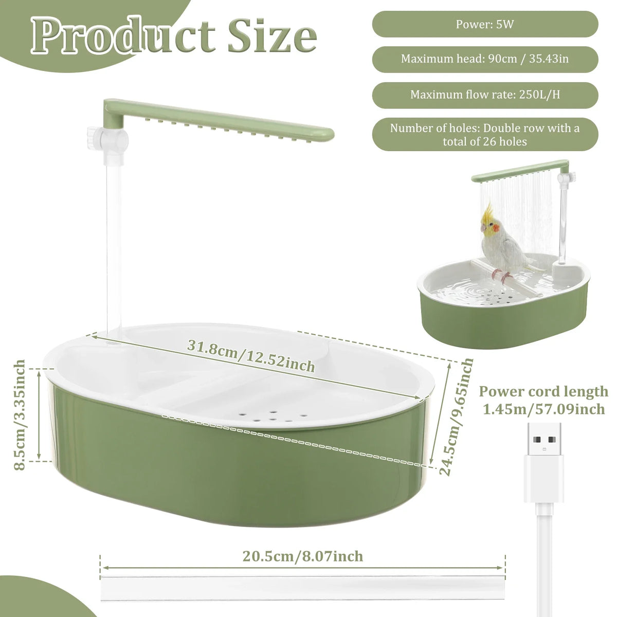 Electric Circulating Bird Bath with Adjustable Water Flow