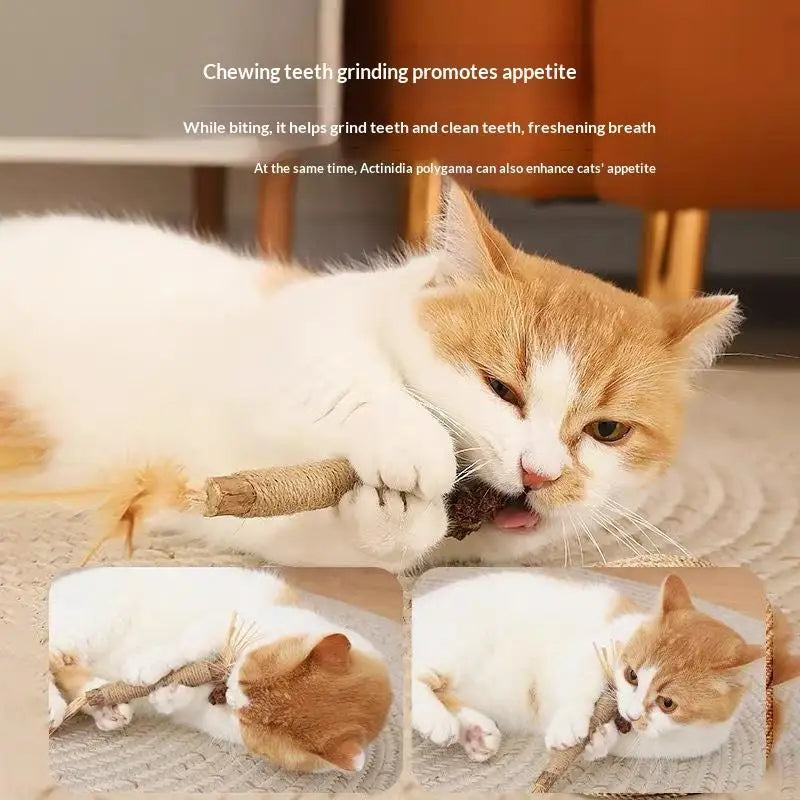 Natural Wooden Cat Teething Sticks with Sisal Rope