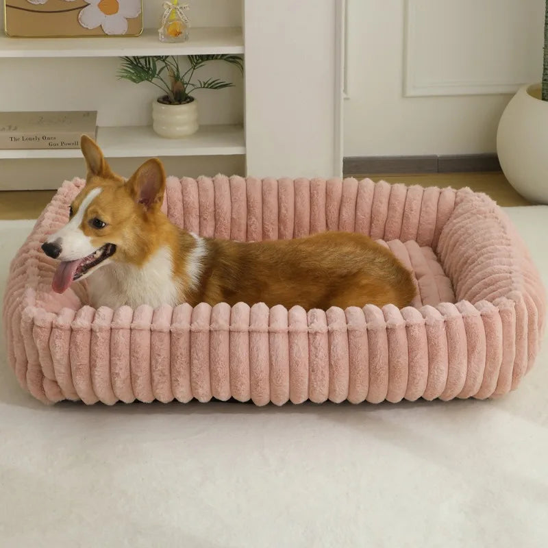 Cozy Rectangle Plush Pet Bed with Removable Cover