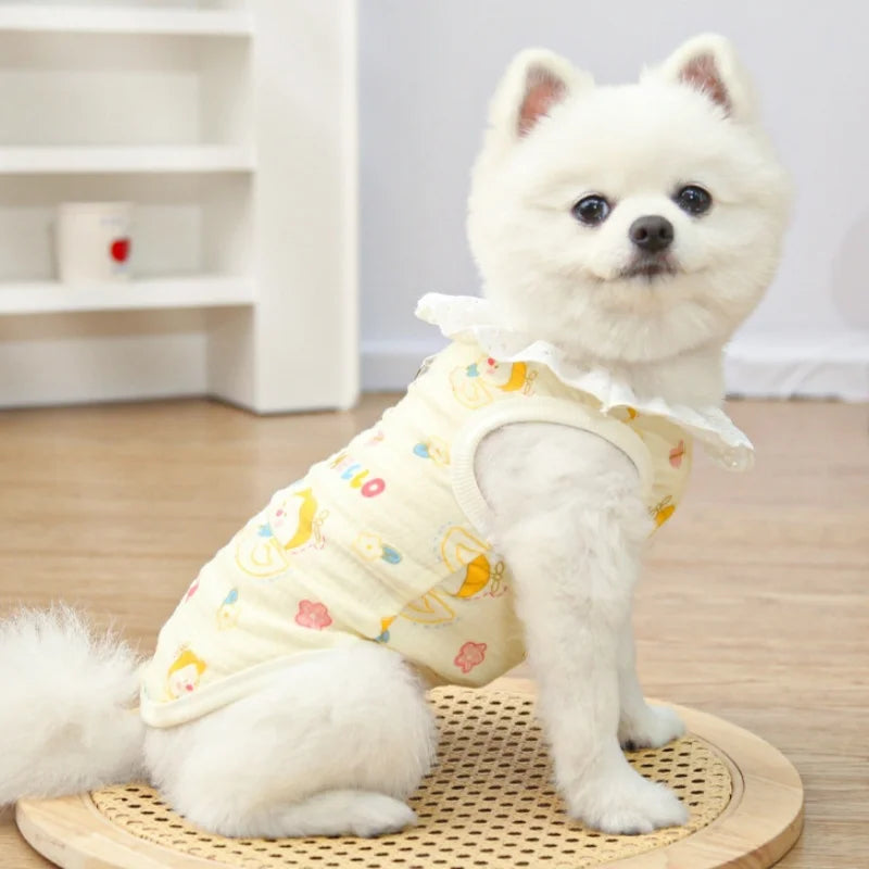 Lace Collar Dog Vest with D-Ring Summer Pet Shirt