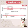 Pink bow cat collar with breakaway safety buckle shown next to a cat.