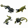 A set of three 3D printed reptile figurines including a lizard, chameleon, gecko, and crocodile.