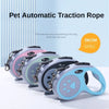 A collection of pet automatic traction ropes or leashes in various colors displayed on a white surface.