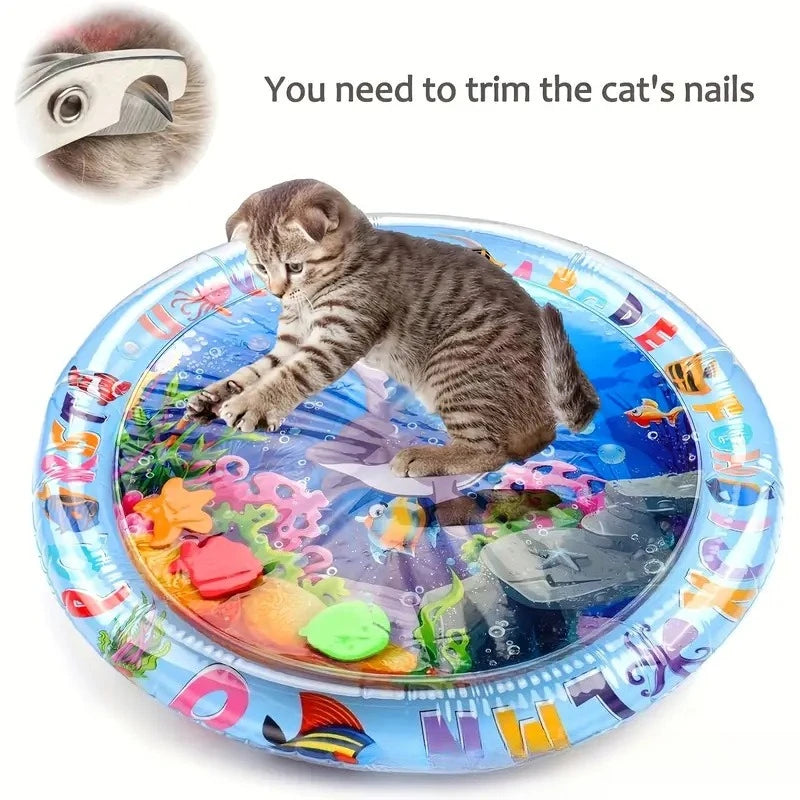 Ocean-Themed Cat Water Play Mat for Interactive Fun