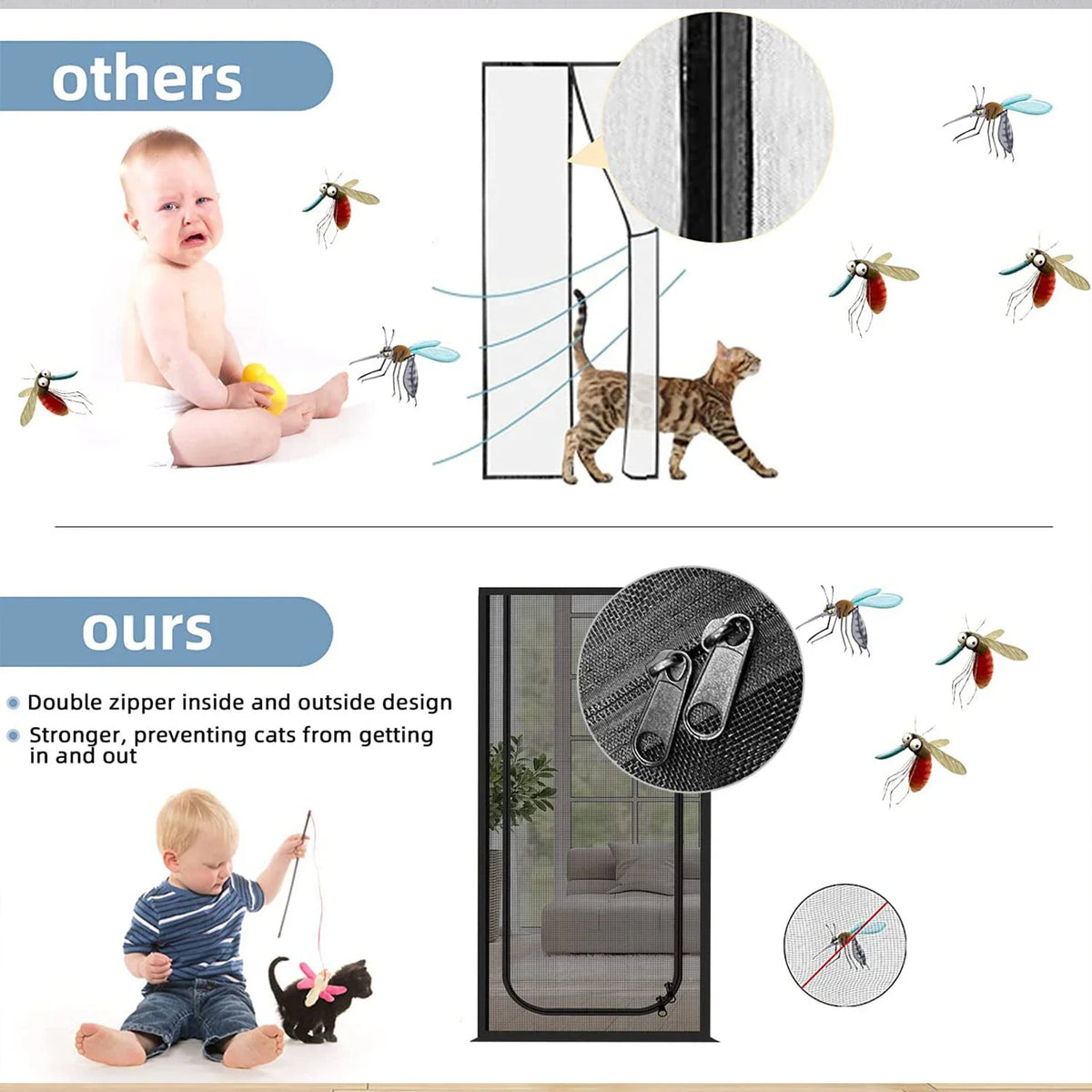 Pet Screen Door Curtain with Double Zipper – Scratch-Resistant Mesh for Interior Doors