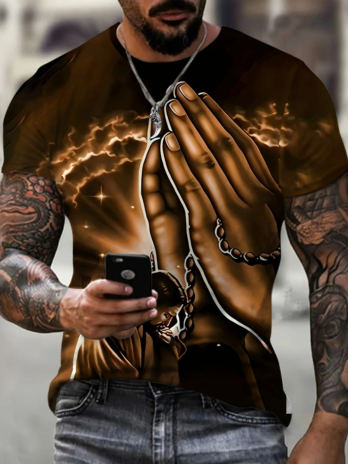 Faith-Inspired Graphic Crew Neck Tee for Men