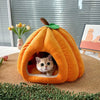 3D Pumpkin Pet House - Semi-Enclosed Bed with Removable Cushion