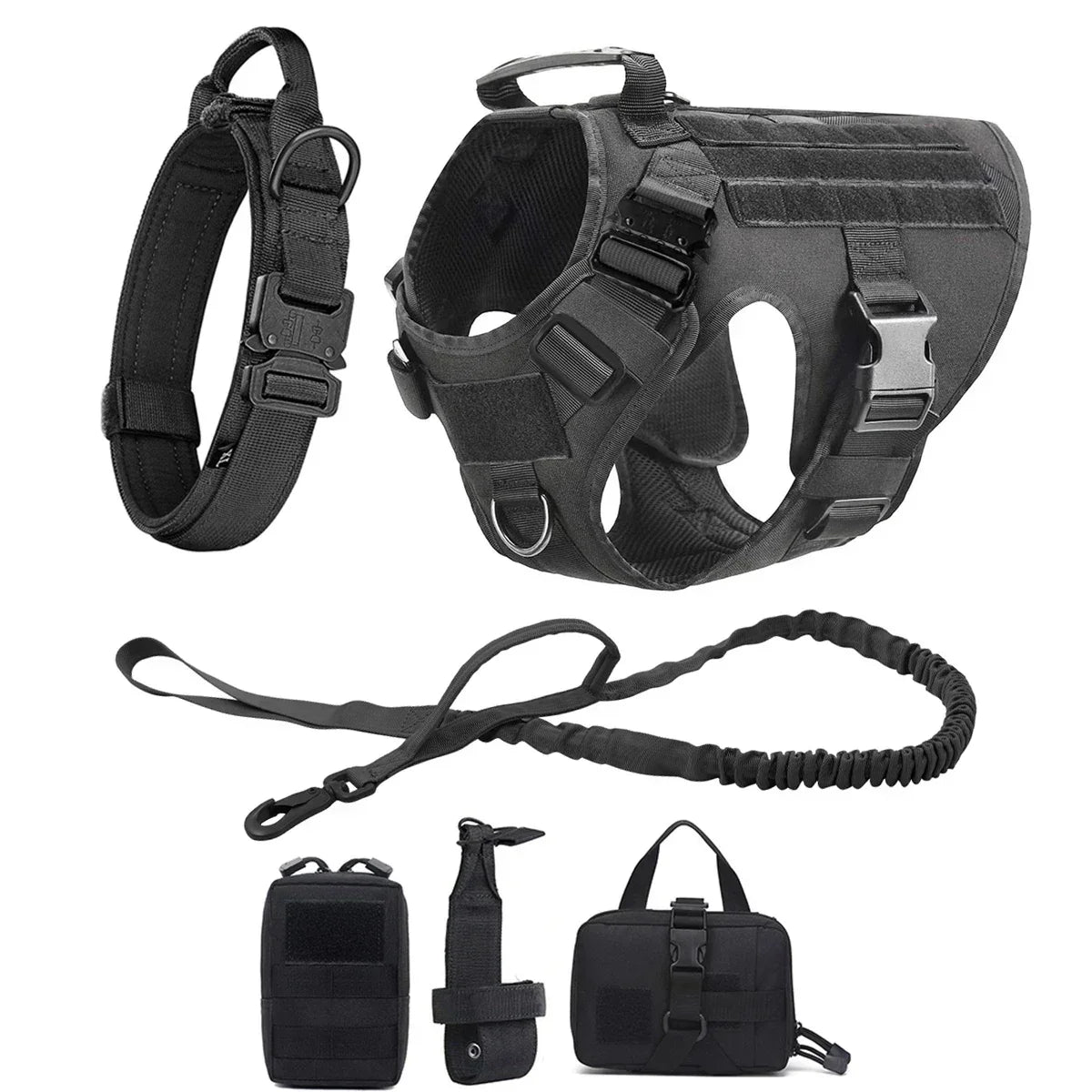 Tactical Dog Harness with MOLLE Pouches and Collar Set