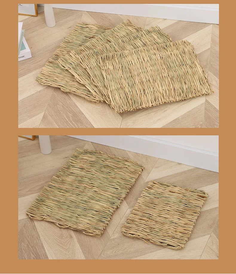Handwoven Natural Straw Rabbit Grass Mat for Small Pets