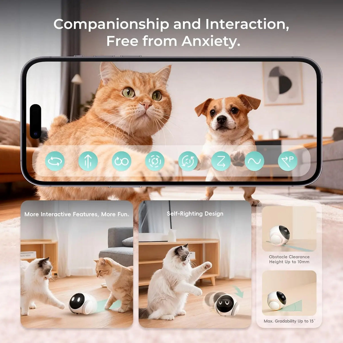 Smart Pet Robot Camera with 360° Movement and Two-Way Audio