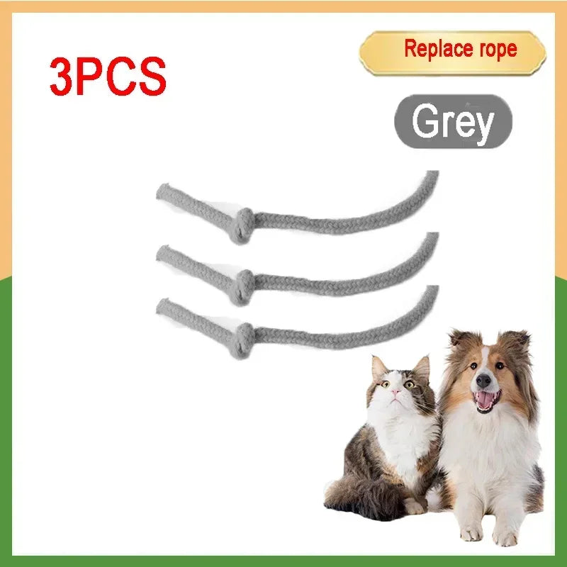 Three grey replacement ropes for an interactive prey-simulating pet toy ball