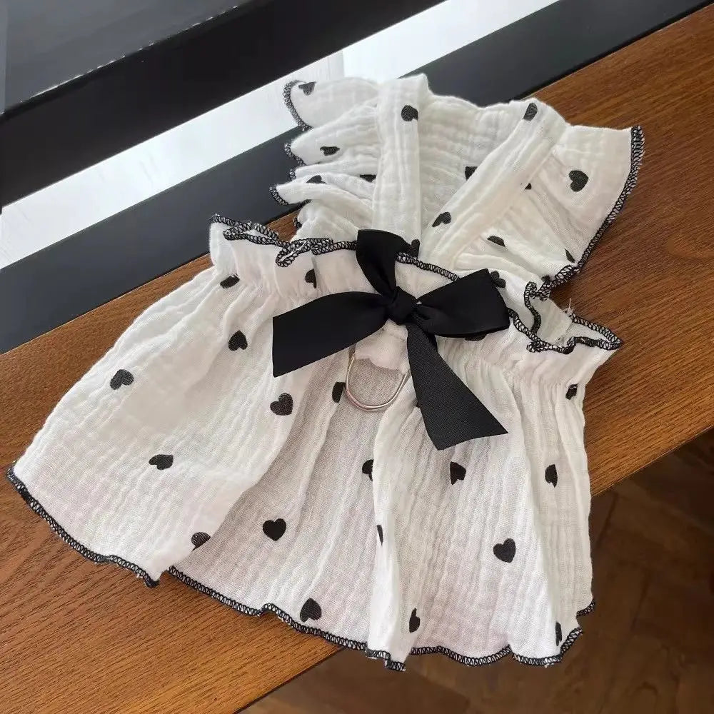 Summer Bow Heart Print Pet Dress for Small Dogs and Cats