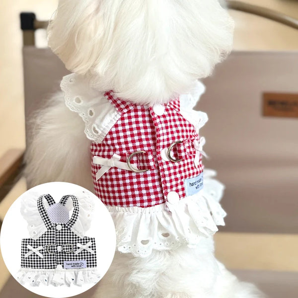 Lace Puppy Harness Vest Plaid Summer Clothes for Small Dogs