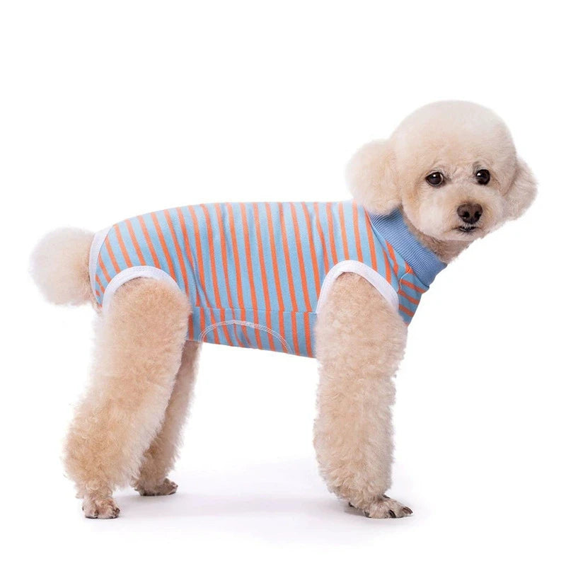 Striped Cotton Dog Recovery Suit for Post-Surgery Protection