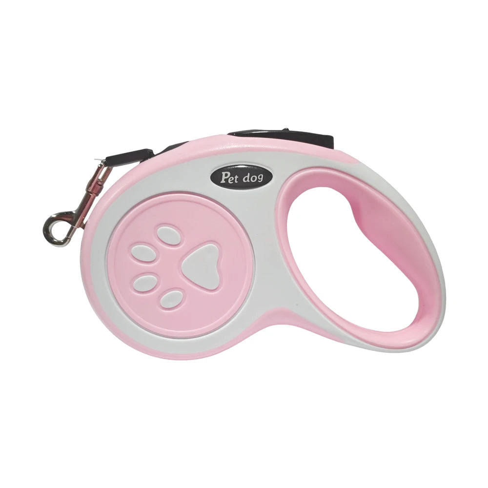 Correa retráctil de nylon rosa para mascotas pequeñas y medianas