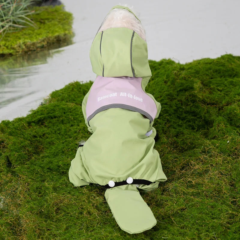 Small Dog Full-Body Raincoat with 4-Leg Coverage