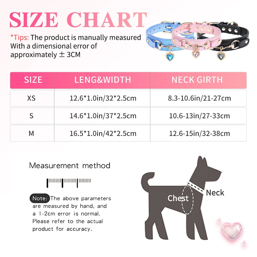 Rhinestone Heart Charm Color-Changing Dog Collar