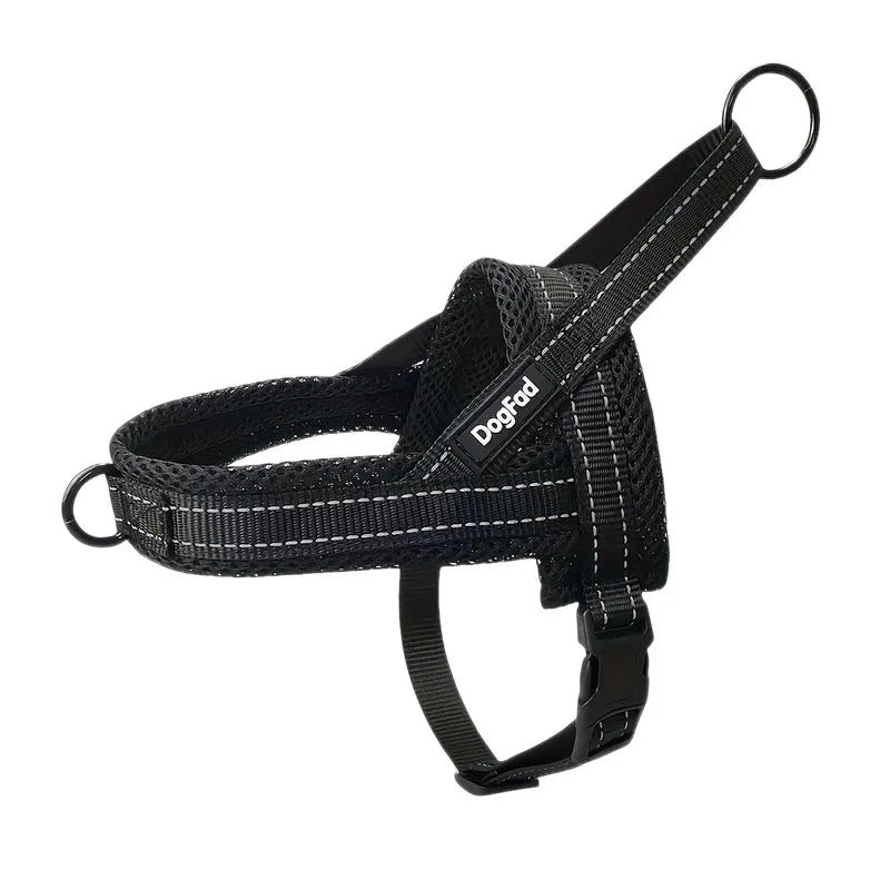 Black reflective no-pull dog harness with adjustable straps