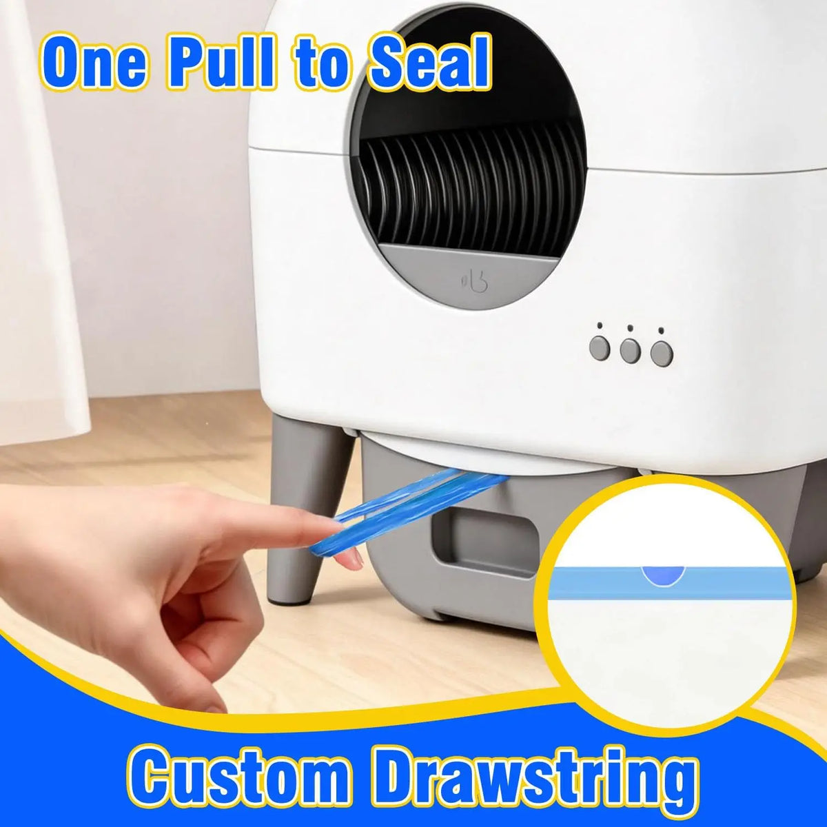 Leak-Proof Drawstring Cat Litter Bag for Self-Cleaning Litter Boxes