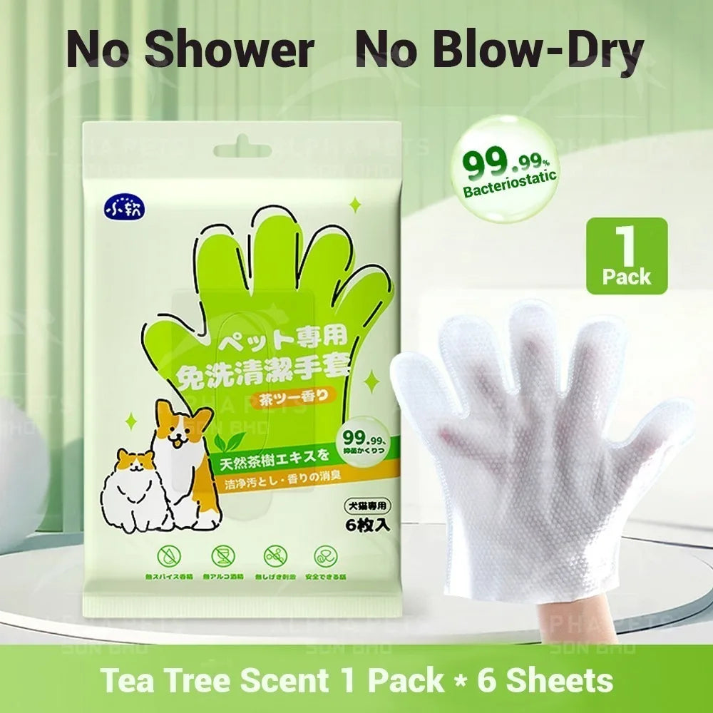 Gentle Pet Grooming Gloves with Disposable Wipes (6-Pack)