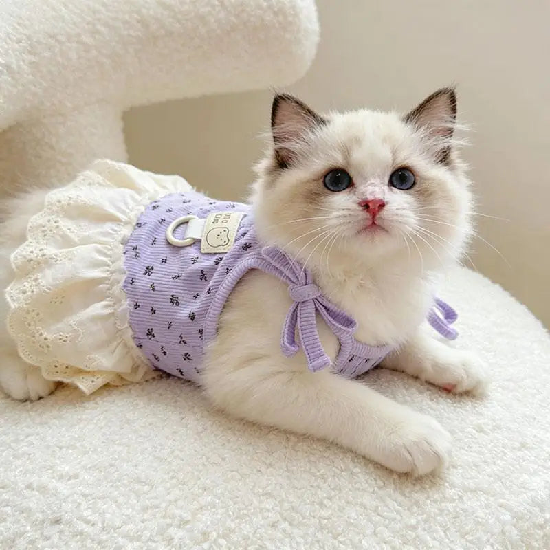 Floral Print Thin-Strap Dress for Cats