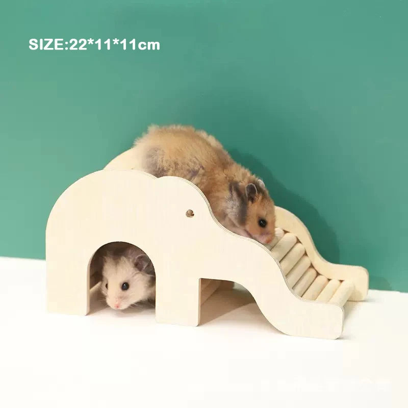 L-Shaped Wooden Hamster Platform with Stairs