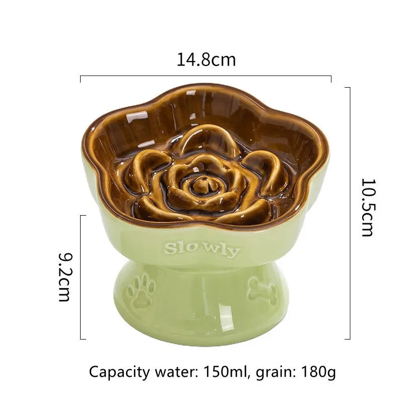 Elevated Ceramic Slow Feeder Bowl for Cats and Small Dogs